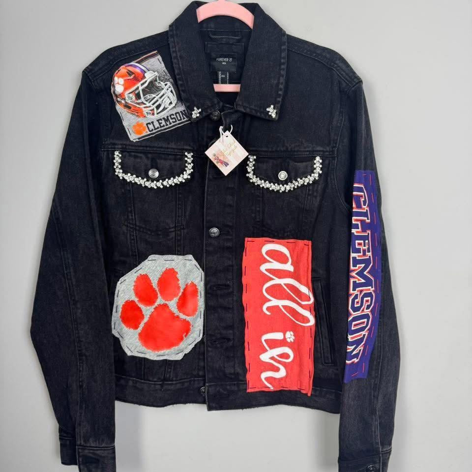 Clemson University Tigers Black Denim Jean Jacket 