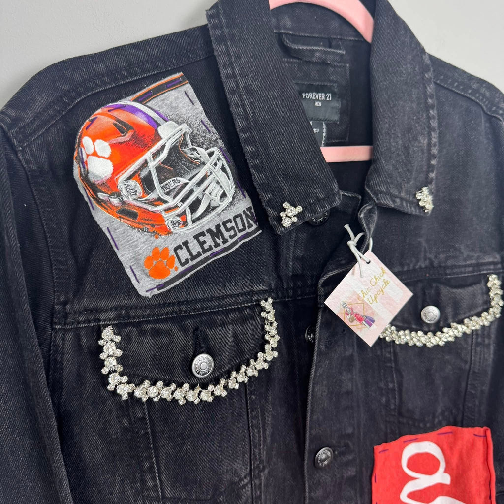 Clemson University Tigers Black Denim Jean Jacket 