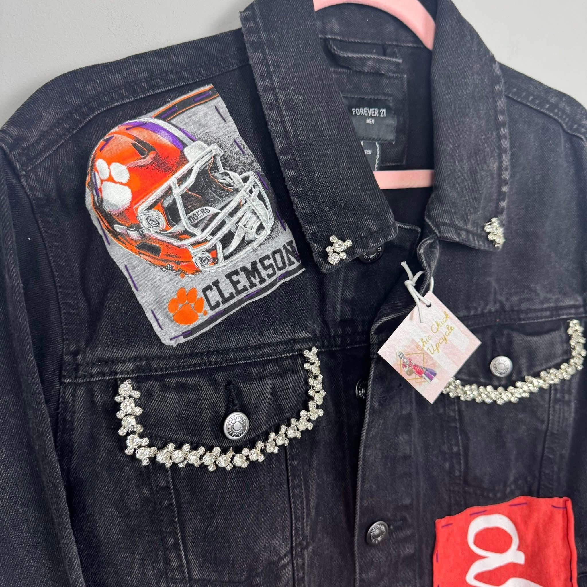 Clemson University Tigers Black Denim Jean Jacket 